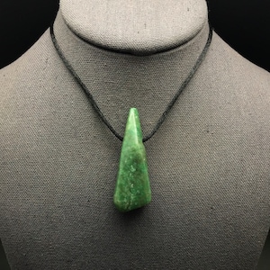Vesuvianite Pendant 57mm, Green Idocrase Stone from Morocco, Polished with a Large Hole Fits on Chain, Stone on a Cord, Vesuvianite Necklace