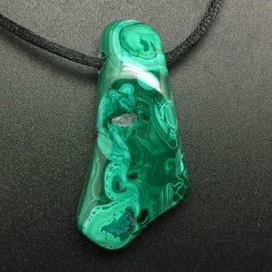 Malachite Pendant, 62mm Green Malachite Stone from The Congo, Polished Stone with Large Hole Drilled Fits on Chain, Malachite Necklace