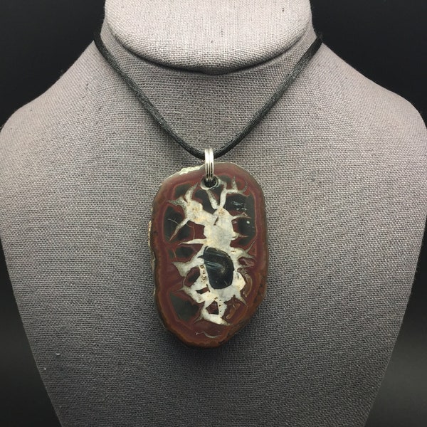 Large Septarian Stone Pendant, 3 Inch Septarian Nodule with Sterling Silver, Septarian Dragon Stone, Raw Stone on a Cord