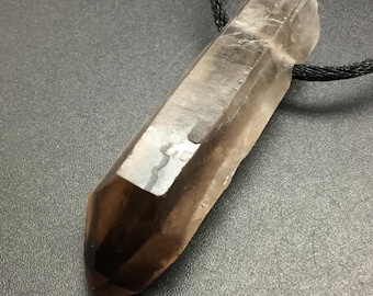 Large Smoky Quartz Crystal Pendant 3.25 Inch, Raw Clear Smokey Quartz Crystal Necklace, Large Hole Drilled Fits on Chain, Crystal on a Cord