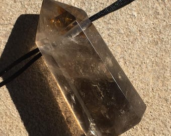 XX-Large Smoky Quartz Crystal Pendant, 4 Inch Polished Smoky Quartz Crystal Point, Large Hole Drilled Fits on Chain, Big Crystal Necklace