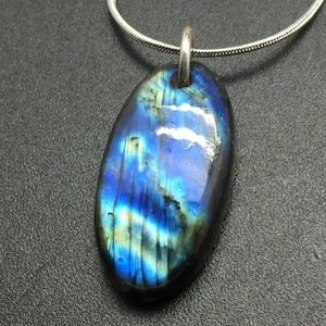 Labradorite Pendant, 41mm Flashy Blue Labradorite Stone with Sterling Silver, Labradorite Necklace, Gemstone Pendant