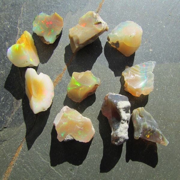 10 Raw Opal Stones Bulk Lot 7.2 Grams Ethiopian Opal Rough Welo Opal Tiny Raw Stones Neon Rainbow Fire Opal from Ethiopia, Gemstone Lapidary