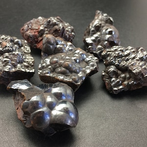 6 Hematite Botryoidal Crystals, High Grade Raw Hematite Stones, Raw Crystals and Stones, Rocks and Minerals