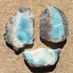 3 Larimar Stones, Flat Raw Larimar Slabs One Side Polished, Rare Blue Larimar Stone from Dominican Republic, Raw Stones, Rocks & Minerals