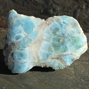 Larimar Stone 3 Inch, Raw Larimar Rough One Side Polished, Rare Blue Larimar Stone from Dominican Republic, Raw Stones, Rocks & Minerals