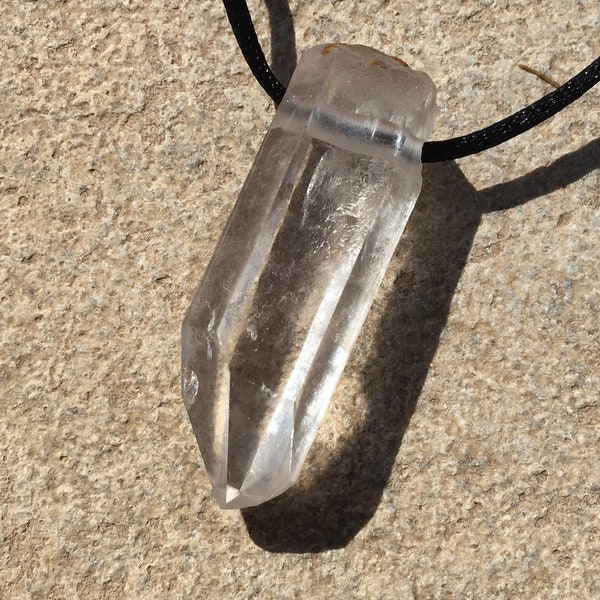 Quartz Crystal Pendant, 2.5 Inch Raw Clear Quartz Crystal Point with Large Hole Drilled Fits on Chain, Raw Crystal Necklace