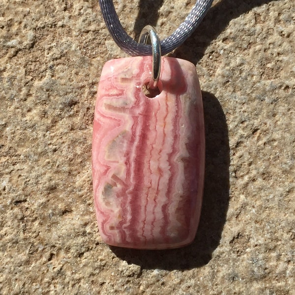 Rhodochrosite Pendant 33mm, Pink Rhodochrosite Stone from Argentina with Sterling Silver, Rhodochrosite Necklace, Gemstone Pendant