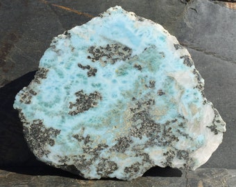 Larimar Stone 4.75 Inch, Raw Larimar Slab One Side Polished, Rare Blue Larimar Stone from Dominican Republic, Raw Stones, Rocks & Minerals