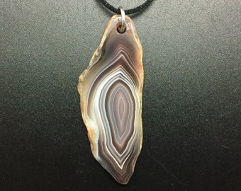 Large Botswana Agate Pendant, 3.25 Inch Flat Polished Stone with Sterling Silver, Botswana Agate Necklace