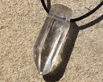 Quartz Crystal Pendant, 2.5 Inch Raw Clear Quartz Crystal Point with Large Hole Drilled Fits on Chain, Raw Crystal Necklace