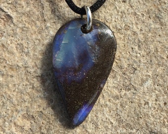 Boulder Opal Pendant, 40mm Australian Blue Opal Pendant with Sterling Silver, Blue Opal in Natural Ironstone Matrix, Opal Necklace