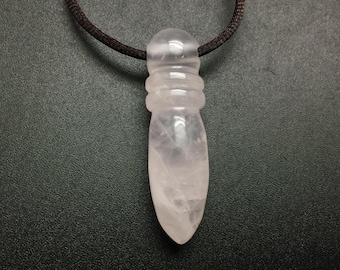Rose Quartz Pendant, 2.25 Inch Carved and Polished Pink Quartz Stone with Large Hole Drilled Fits on Chain, Rose Quartz Necklace