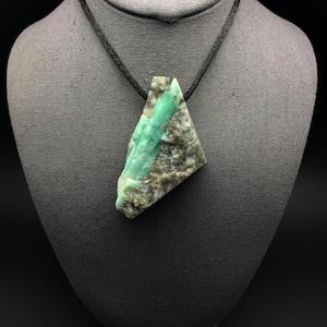 X-Large Raw Emerald Crystal Pendant, 3 Inch Green Emerald Crystals in Matrix, Large Hole Drilled Fits on Chain, Raw Crystal Necklace