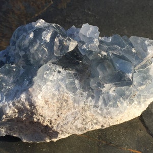 Large Celestite Crystal Cluster, Raw Blue Celestite Crystals in Matrix, Celestine Stone, Raw Crystals and Stones, Rocks and Minerals
