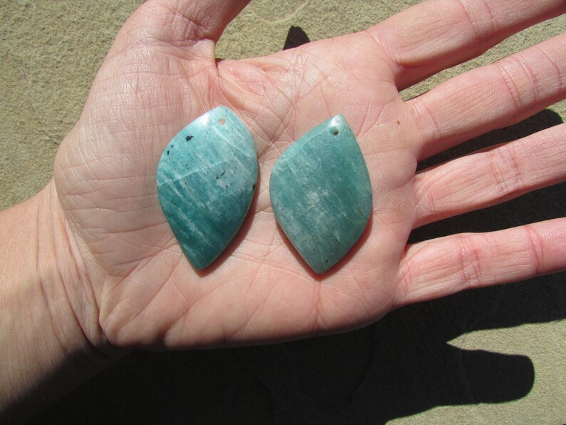 2 Amazonite Stone Pendants Gemstones Rocks and Minerals Large Blue Green Amazonite Polished Drilled Cabochons Amazonite Necklace