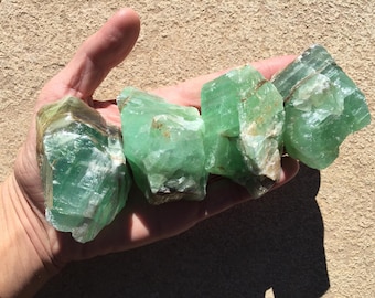 4 cristales de calcita esmeralda, grandes piedras de calcita verde en bruto de 3 pulgadas, cristales y piedras en bruto, rocas y minerales