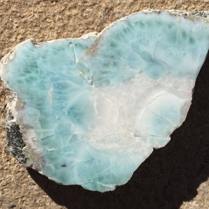 Larimar Stone 3 Inch, Flat Larimar Polished Slab, Rare Blue Larimar Stone from Dominican Republic, Raw Stones, Rocks & Minerals