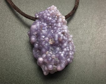 Grape Agate Pendant 55mm, Purple Chalcedony Crystal Nodule Cluster Polished and Large Hole Drilled Fits on Chain, Grape Agate Stone Necklace