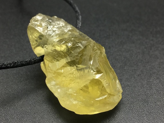 Ouro Verde Quartz Pendant, 46mm Gem Quality Raw "Green Gold" Quartz with Large Hole Drilled Fits on Chain, Ouro Verde Raw Stone Necklace