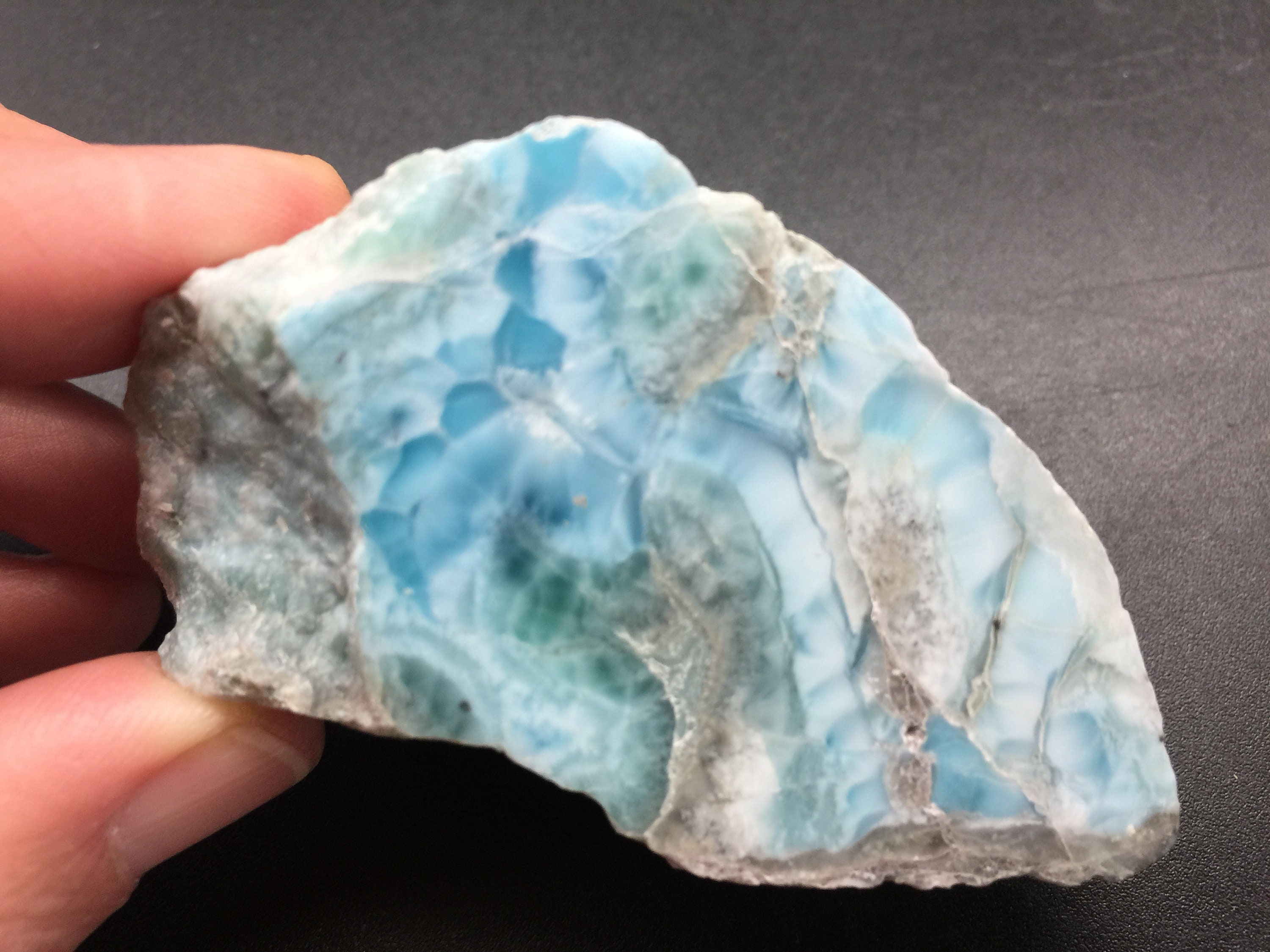 ◯larimar◯ Larimar Stone 3.25 Inch, Raw Larimar One Side Polished, Rare