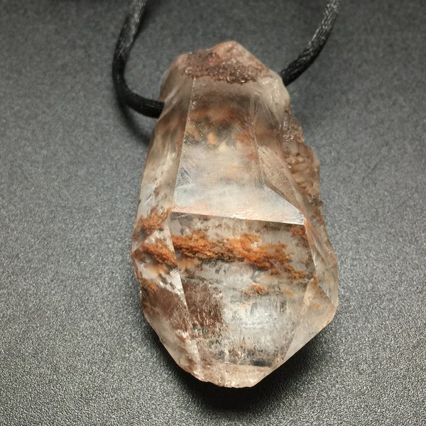 Large Garden Quartz Crystal Pendant, 3 Inch Raw Clear Lodolite Quartz Crystal Point Drilled Large Hole Fits on Chain, Big Crystal Necklace