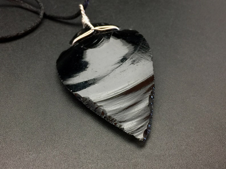 Obsidian Arrowhead Pendant 3 Inch Large Black Obsidian Arrow Point Wire Wrapped in Sterling Silver Obsidian Pendant Arrowhead Necklace
