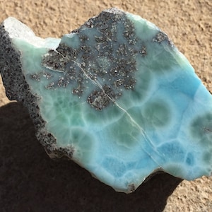 Larimar Stone 3.25 Inch, High Grade Blue Green Larimar from Dominican Republic, Gemstone Rough, Polished and Raw Stone, Rocks & Minerals
