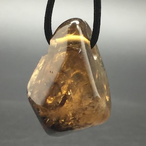 Smoky Citrine Pendant, 1.5 Inch Natural Untreated Citrine Crystal from Zambia, Large Hole Drilled Fits on Chain, Citrine Crystal Necklace
