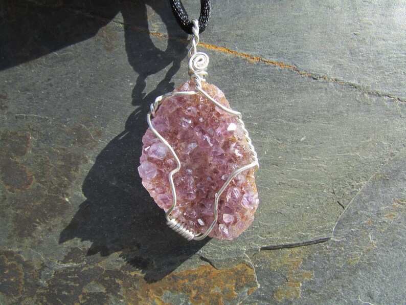 Raw Stone Pendant Amethyst Necklace Amethyst Crystal Druse in Sterling Silver Wire Wrap Amethyst Crystal Pendant Raw Crystal Jewelry