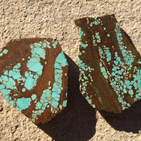 2 Number 8 Turquoise Stones from Nevada. 2 Inch Flat Turquoise Raw Slabs, Genuine #8 Turquoise Gemstone Cutting Rough, Rocks and Minerals