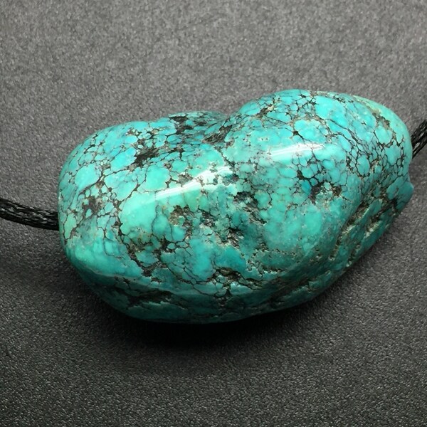 Large Hubei Turquoise Nugget Pendant from Bamboo Mountain, Hubei China. 46mm Genuine NATURAL Blue Turquoise Stone, Turquoise Necklace