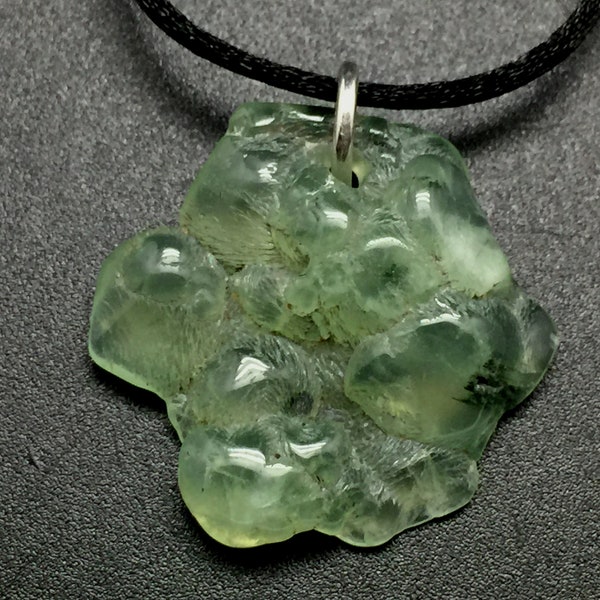 Prehnite Stone Pendant 40mm, Polished Gem Quality Green Prehnite Botryoidal Crystal with Sterling Silver, Prehnite Stone Necklace