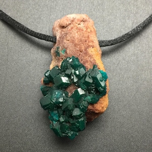 Large Dioptase Pendant, 2.25 Inch RARE Green Dioptase Crystal from The Congo with Large Hole Drilled Fits on Chain, Raw Crystal Necklace