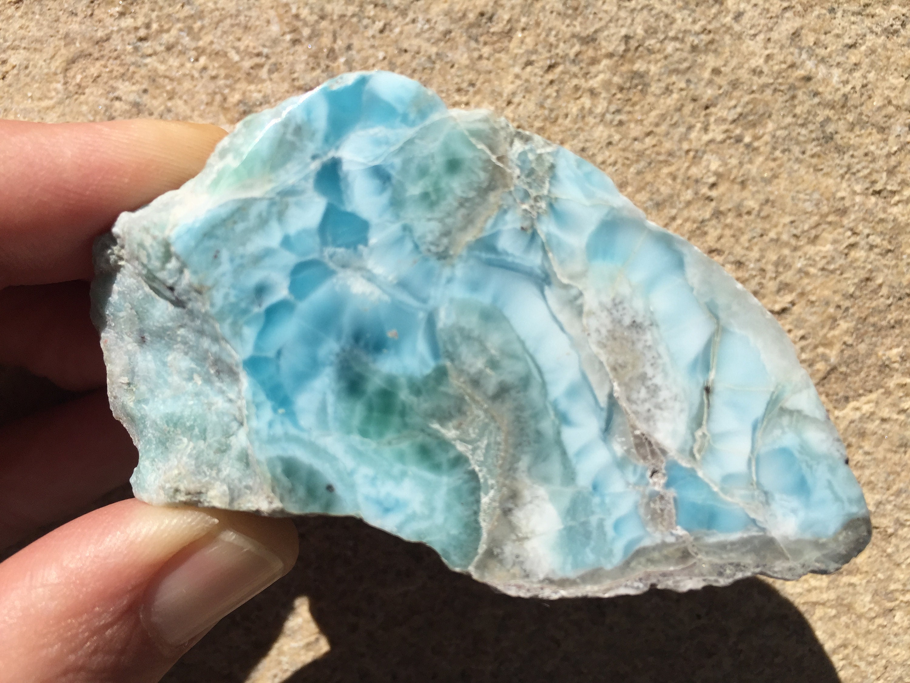 Larimar Stone 3.25 Inch, Raw Larimar One Side Polished, Rare Blue