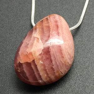 Rhodochrosite Pendant 32mm, Pink Rhodochrosite Stone from Argentina, Polished with Large Hole Drilled fits on Chain, Rhodochrosite Necklace