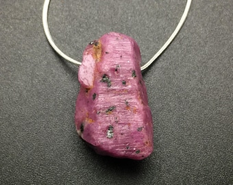 Ruby Crystal Pendant, 34mm Natural Raw Ruby Gemstone from Tanzania, Ruby Stone with Large Hole Drilled Fits on Chain, Raw Crystal Necklace