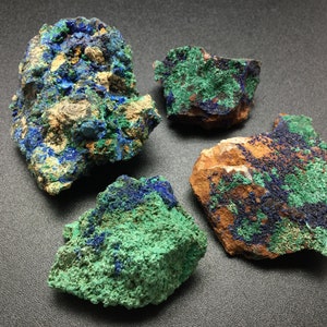 4 Azurite Malachite Stones, Raw Blue Azurite with Green Malachite in Matrix, Blue Green Mineral Specimens, Rocks and Minerals