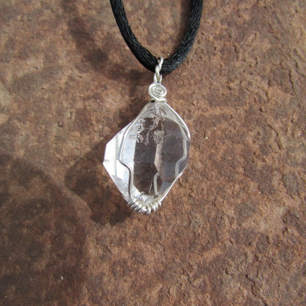 New York Herkimer Diamond Pendant - Raw Herkimer Diamond Wire Wrapped in Sterling Silver - Raw Crystal Necklace - Herkimer Necklace