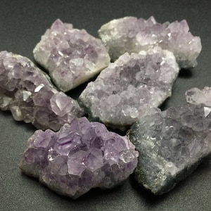 6 Amethyst Crystal Druse from Uruguay,  Raw Amethyst Crystal Clusters in Matrix, Druzy Rocks and Minerals, Raw Crystals and Stones