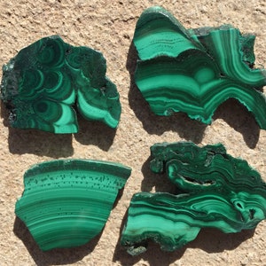 4 Malachite from The Congo, 2 Inch Green Malachite Stones, Polished Flat Stone Slices, High Grade Malachite Specimen