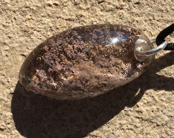 Garden Quartz Pendant, 1.75 Inch Clear Quartz with Lodolite Mineral Inclusions Polished with Sterling Silver, Lens Quartz Crystal Necklace