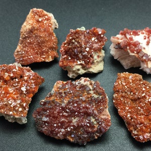 6 Vanadinite Crystal Specimens, Red/ Orange Vanadinite Crystals in Matrix, Raw Crystals and Stones, Rocks and Minerals