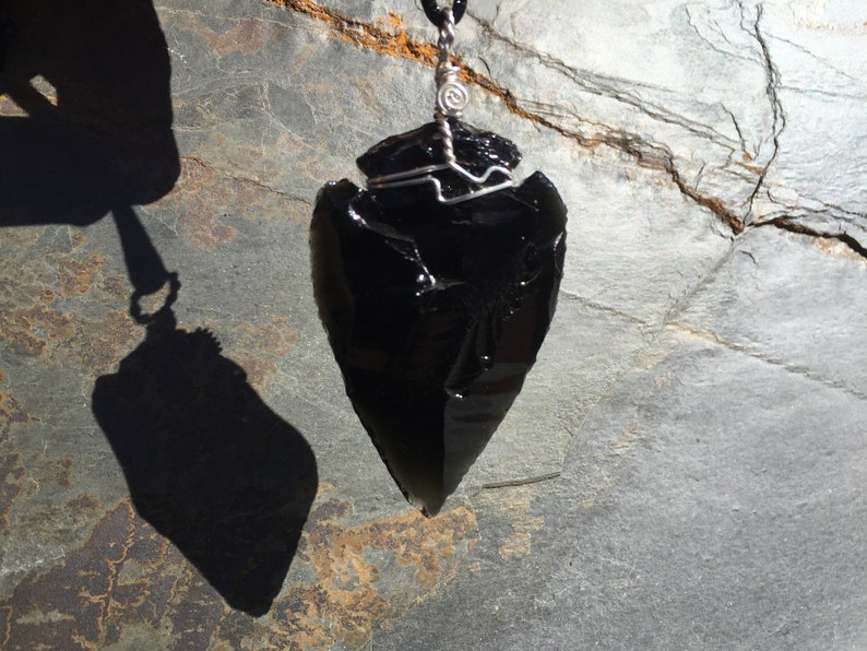 Obsidian Arrowhead Pendant 3 Inch Large Black Obsidian Arrow Point Wire Wrapped in Sterling Silver Obsidian Pendant Arrowhead Necklace