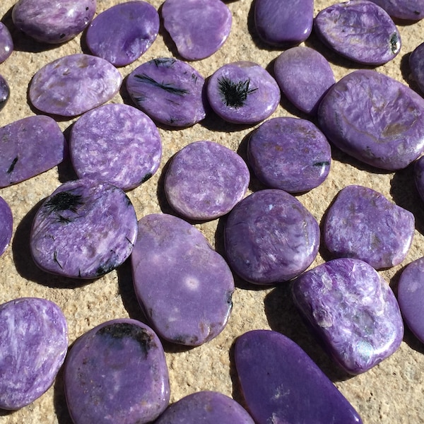 41 Charoite Stones Bulk Lot, 22mm, 100 Grams Purple Russian Charoite Tumbled Stones, Loose Gemstones