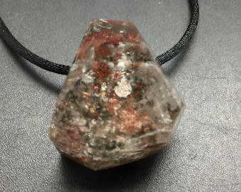 Garden Quartz Pendant, Clear Quartz with Chlorite Mineral Inclusions, Large Hole Drilled Fits on Chain, Crystal Necklace