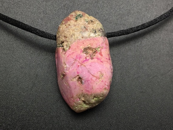 Cobalto Calcite Pendant, 2 Inch PINK Cobaltian Calcite in Matrix Stone Polished and Drilled with Large Hole Fits on Chain, Rock Necklace