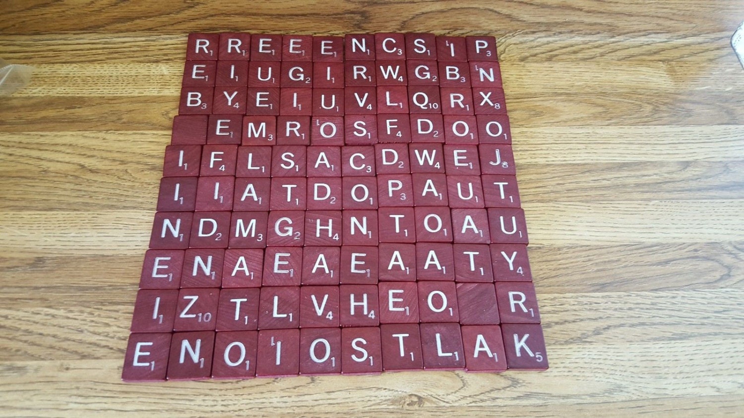 Set Of 100 Red Wooden Scrabble Tiles With White Letters Arts Etsy