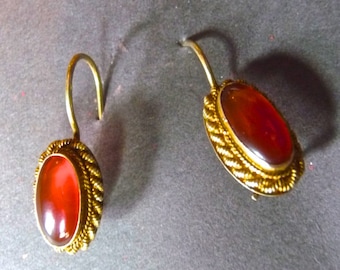 Antique Carnelian / Gold  Oval Earrings