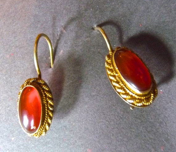 Antique Carnelian / Gold  Oval Earrings